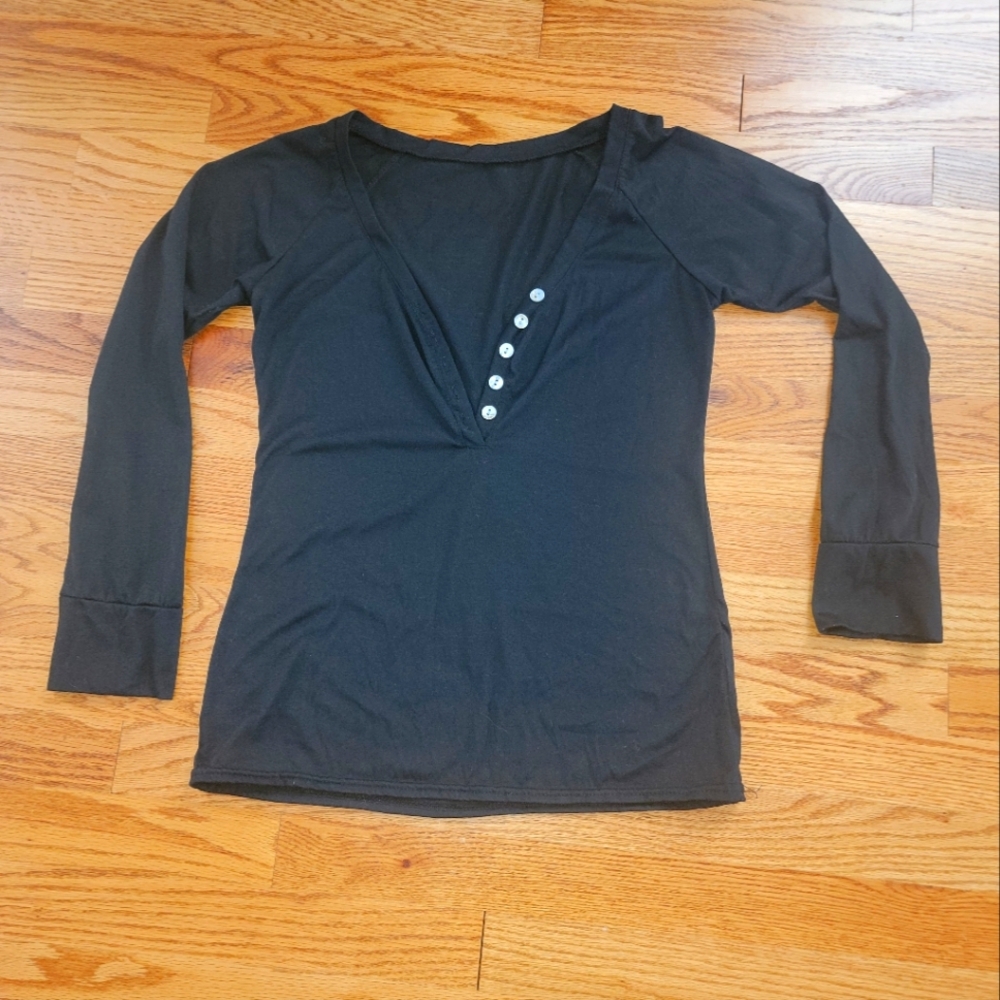Black Partial Button Up Women's Top